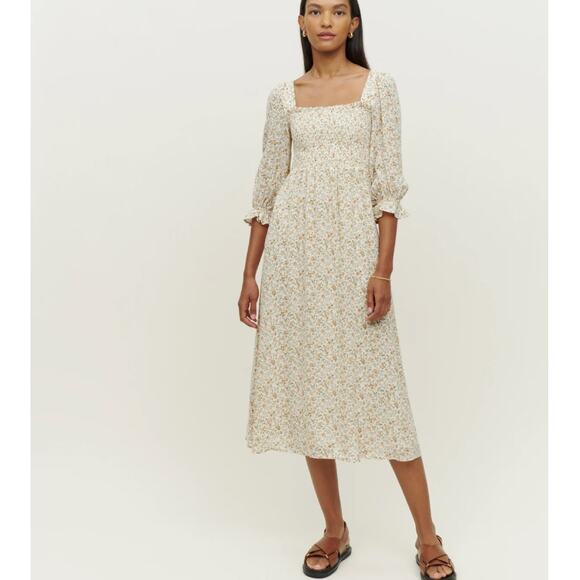NWT Reformation Fable Floral Print Midi Dress Square Neck Puffy Sleeves Sz M - Picture 1 of 9